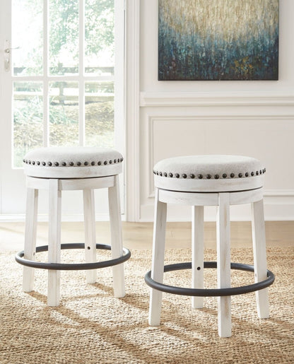 Valebeck - 5 Pc. - Counter Table With Wine Rack, 4 Swivel Stools - White / Brown 5 Piece Dining Room Sets by Signature Design by Ashley® - Walls Furniture & Mattress