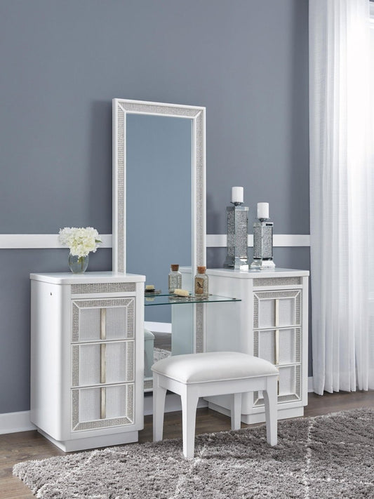 Chalanna - Vanity With Mirror - White Vanity Sets by Signature Design by Ashley® - Walls Furniture & Mattress