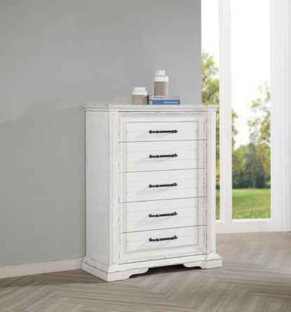Mckinney - 5 - Drawer Bedroom Chest Of Drawers - Vintage White Accent Chests by Coaster Fine Furniture - Walls Furniture & Mattress