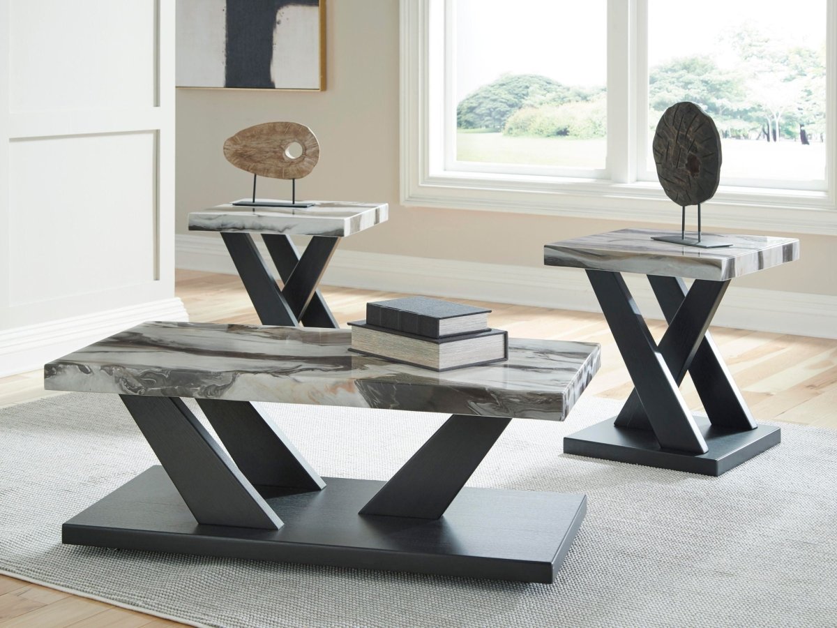 Cendill - Occasional Table Set (Set of 3) - Dark Brown / White / Black Table Sets by Signature Design by Ashley® - Walls Furniture & Mattress