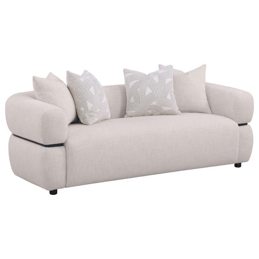 Jeanette - 84" Fabric Upholstered Round Arm Sofa - Beige Stationary Sofas by Coaster Fine Furniture - Walls Furniture & Mattress