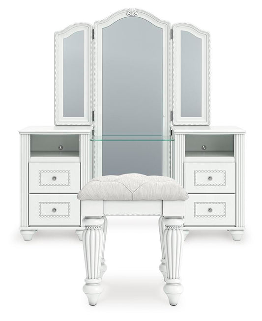 Kozlani - 3 Pc. - Vanity, Mirror And Stool - White 3 Piece Bedroom Sets by Signature Design by Ashley® - Walls Furniture & Mattress