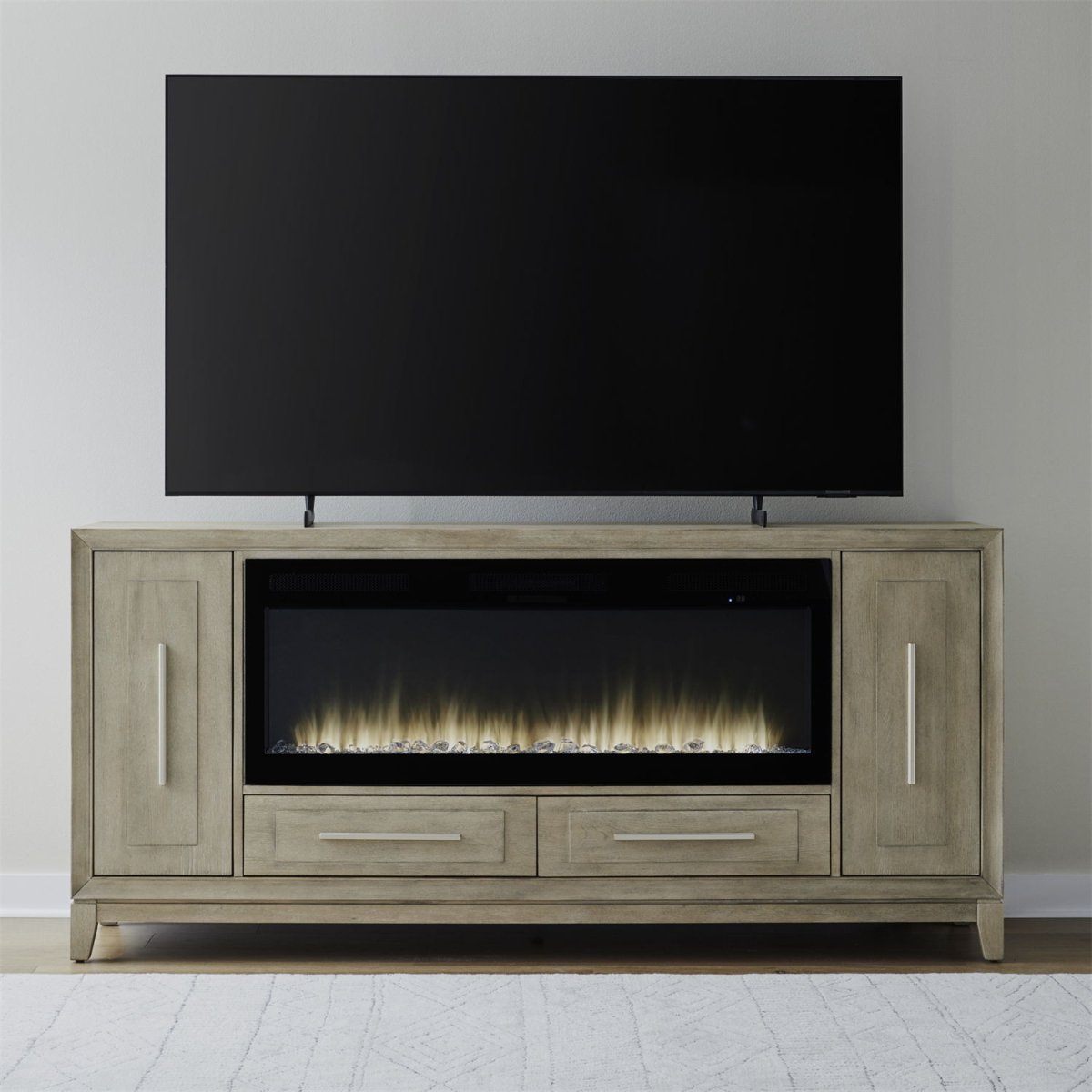 Fireplace TV Consoles - 80" Console With Fire FTS - Light Brown Fireplace TV Stands by Liberty Furniture - Walls Furniture & Mattress