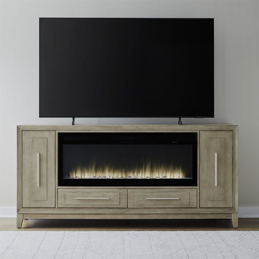 Fireplace TV Consoles - 80" Console With Fire FTS - Light Brown Fireplace TV Stands by Liberty Furniture - Walls Furniture & Mattress