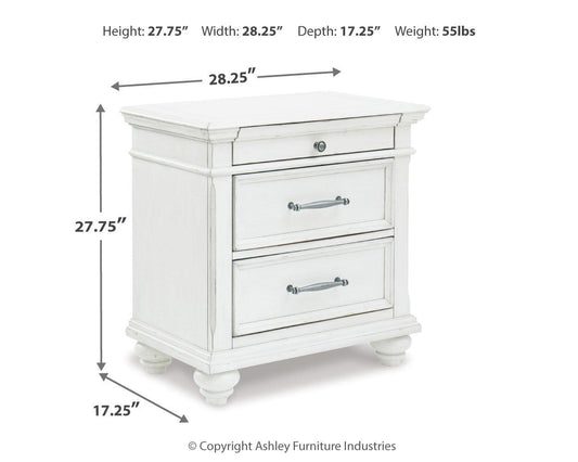 Kanwyn - Three Drawer Night Stand - Whitewash Accent Nightstands by Benchcraft® - Walls Furniture & Mattress