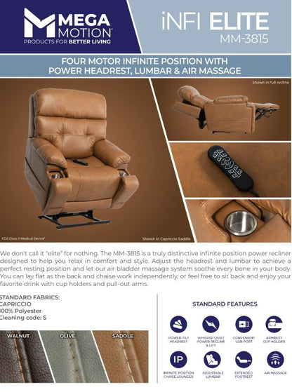 iNFI ELITE Cappricio Walnut Large Infinite Position Lift Chair