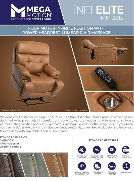 iNFI ELITE Cappricio Walnut Large Infinite Position Lift Chair