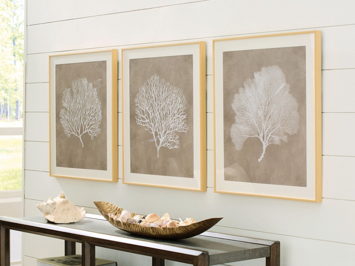 Hendridge - Taupe / White - Wall Art Set (Set of 3) Framed Print Sets by Signature Design by Ashley® - Walls Furniture & Mattress