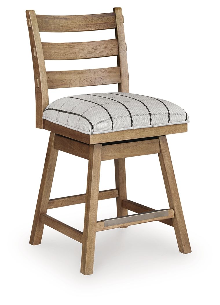 Ridgester - Upholstered Swivel Barstool (Set of 2) - Light Brown Stool Sets by Benchcraft® - Walls Furniture & Mattress