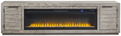 Naydell - 92" TV Stand With Wide Fireplace Insert - Gray Fireplace TV Stands by Signature Design by Ashley® - Walls Furniture & Mattress
