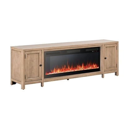 Fireplace TV Console - 82" Console With Fire FTS - Light Brown Fireplace TV Stands by Liberty Furniture - Walls Furniture & Mattress