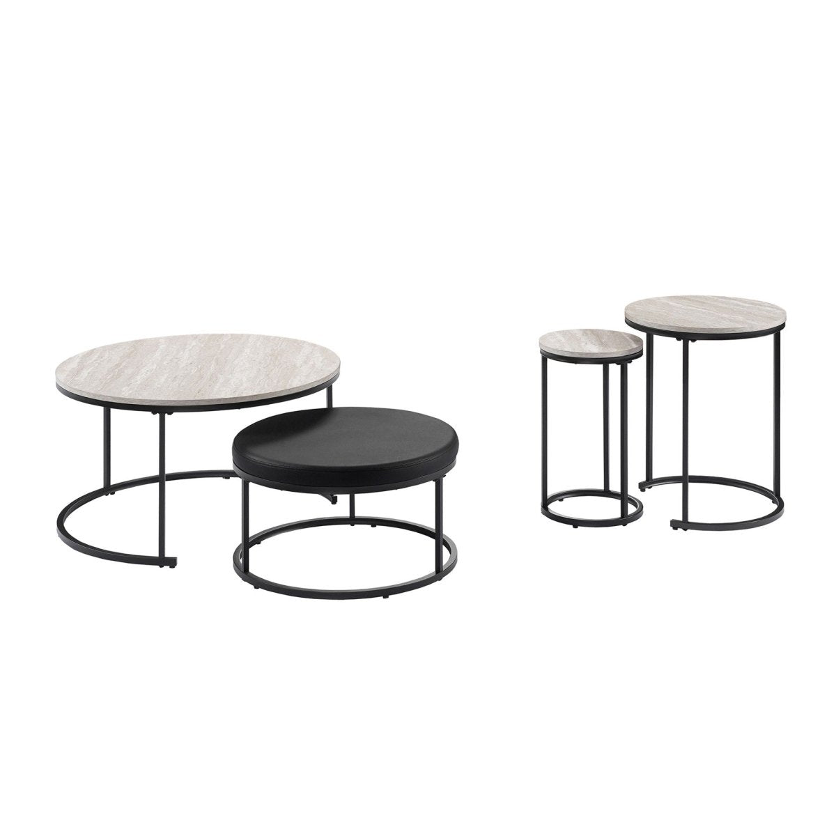 Forma - 4 Piece Occasional Set (1 Coffee, 1 Large End Table & 1 Stool, 1 Small End Table) - Black / White / Gray Table Sets by New Classic - Walls Furniture & Mattress