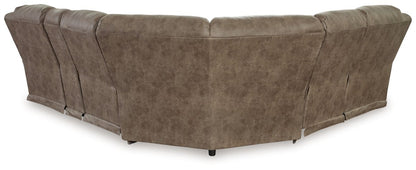 Ravenel - 3 - Piece Power Reclining Sectional With Raf Power Reclining Loveseat With Console - Faux Leather - Fossil Reclining Sectionals by Signature Design by Ashley® - Walls Furniture & Mattress