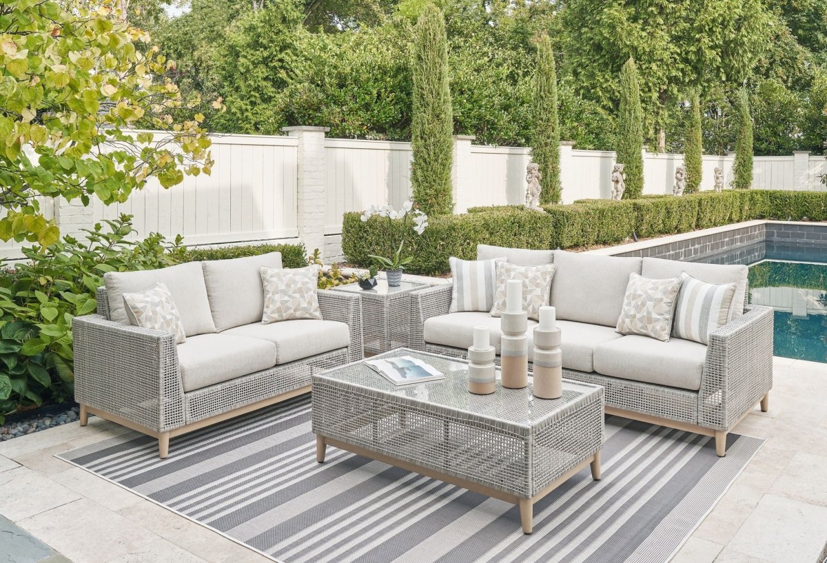 Seton Creek - 4 Pc. - Lounge Set - Gray 4 Piece Outdoor Sets by Signature Design by Ashley® - Walls Furniture & Mattress