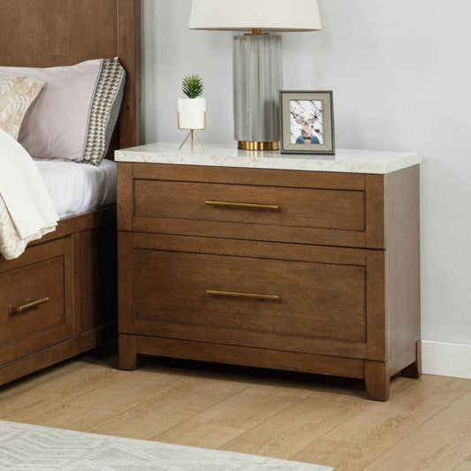Devonshire - Nightstand With Marble Top And USB Port - Cognac Nightstands w/ Charging Stations by New Classic - Walls Furniture & Mattress