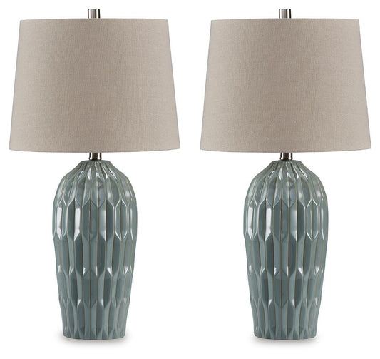 Hadbury - Ceramic Table Lamp (Set of 2) - Pale Blue / Teal Table Lamps by Signature Design by Ashley® - Walls Furniture & Mattress