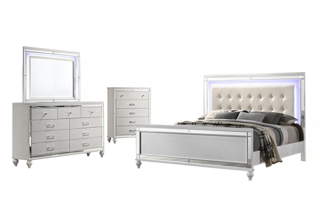 Valentino - Queen 5 Piece Bedroom Set(Bed, Dresser, Mirror, Chest) - White in Kokomo, IN
