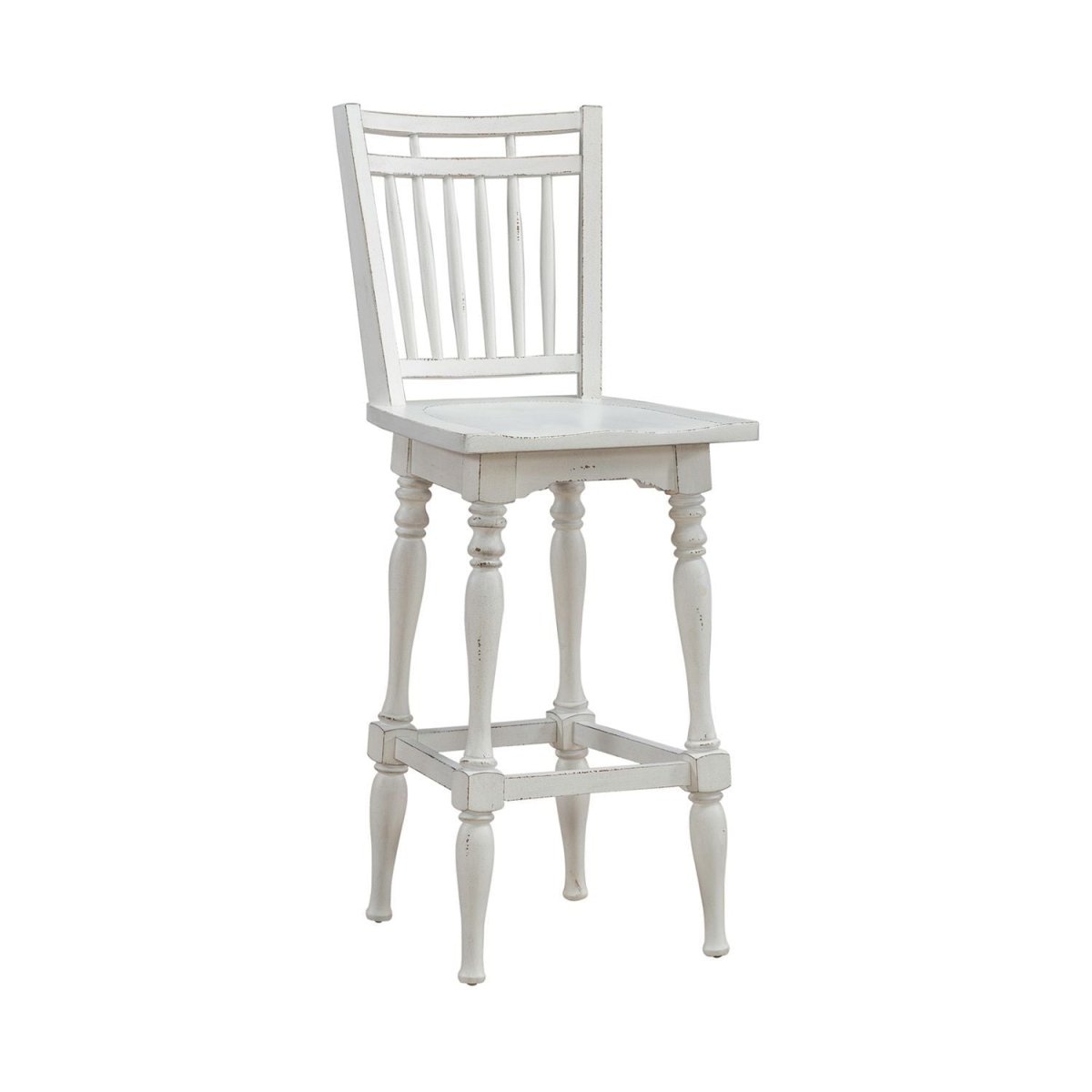 Magnolia Manor - Spindle Back Swivel Bar Stool - Antique White & Weathered Bark Bar Height (28" - 30") by Liberty Furniture - Walls Furniture & Mattress