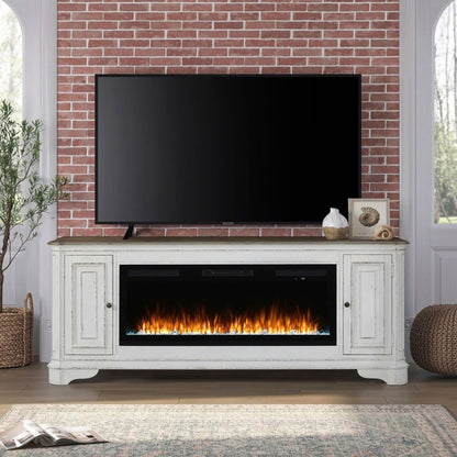 Fireplace TV Consoles - 244 82" Console With Fire FTS - White Fireplace TV Stands by Liberty Furniture - Walls Furniture & Mattress