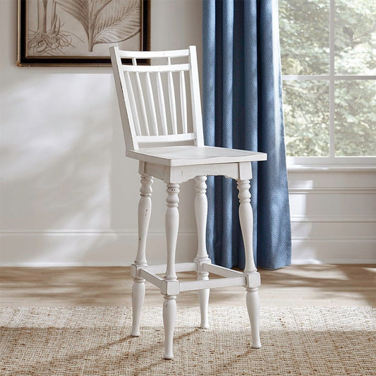 Magnolia Manor - Spindle Back Swivel Bar Stool - Antique White & Weathered Bark Bar Height (28"-30") by Liberty Furniture - Walls Furniture & Mattress