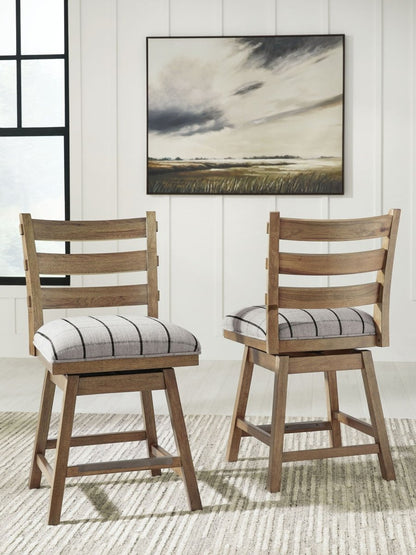 Ridgester - Upholstered Swivel Barstool (Set of 2) - Light Brown Stool Sets by Benchcraft® - Walls Furniture & Mattress
