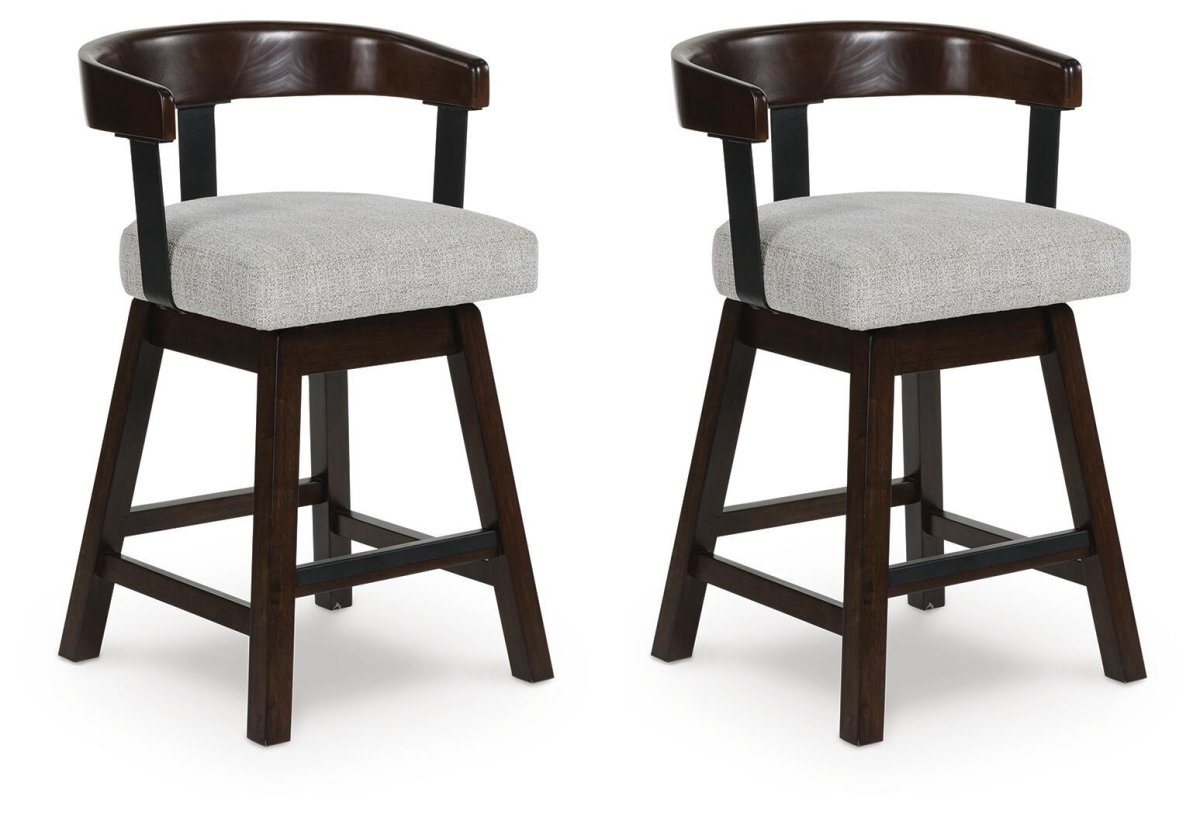Haddigan - Upholstered Swivel Barstool (Set of 2) - Dark Brown Stool Sets by Signature Design by Ashley® - Walls Furniture & Mattress