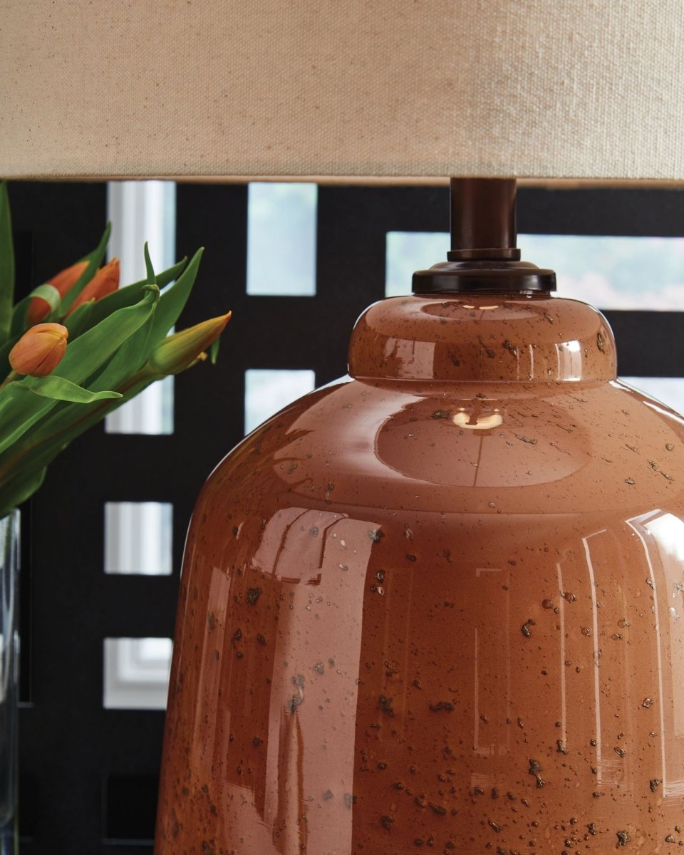 Aaleahya - Rust - Glass Table Lamp Table Lamps by Signature Design by Ashley® - Walls Furniture & Mattress