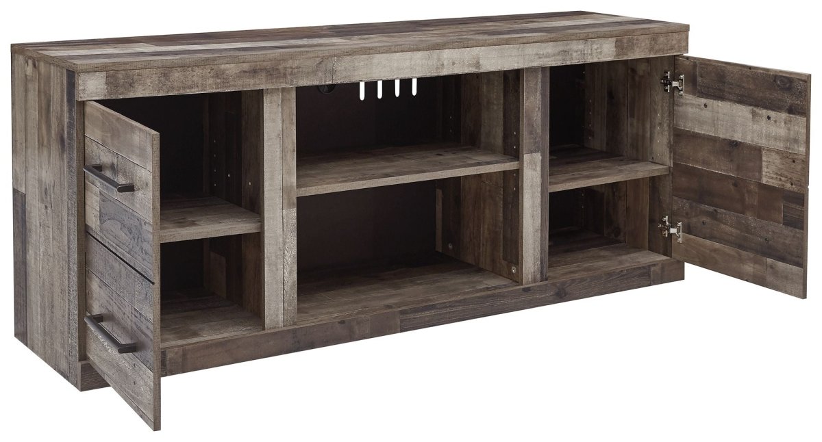 Derekson - LG TV Stand w/Fireplace Option - Multi Gray TV Stands by Signature Design by Ashley® - Walls Furniture & Mattress