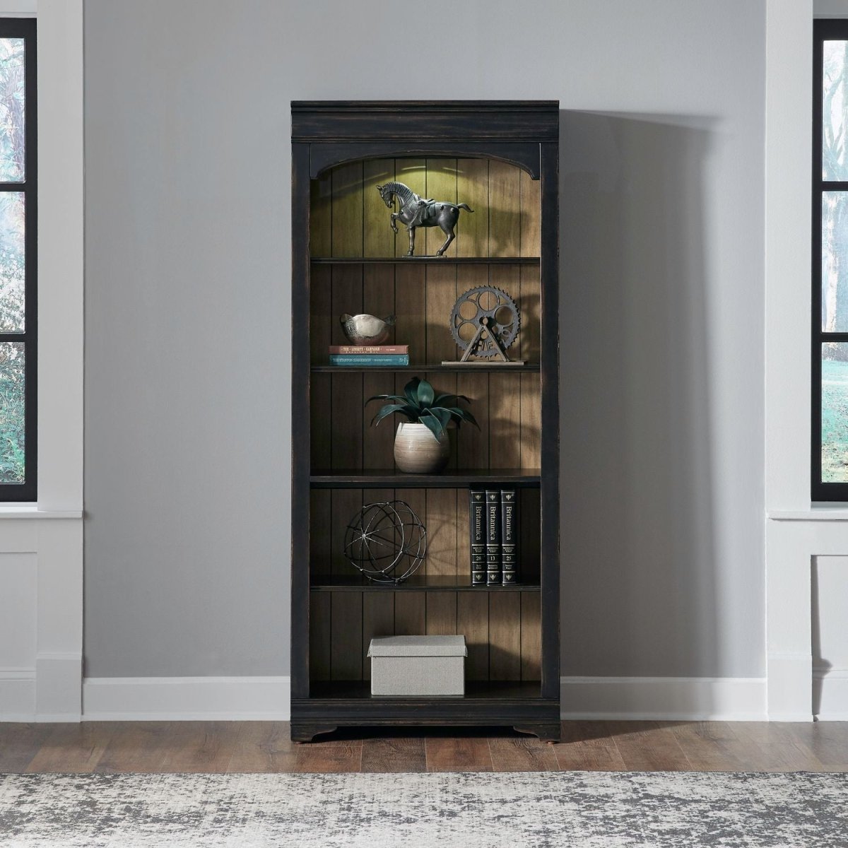 Meritage - Bunching Bookcase - Aged Charcoal Standard Bookcases by Liberty Furniture - Walls Furniture & Mattress