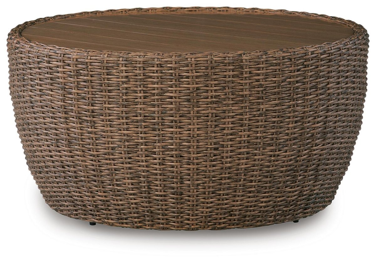 Double Point - Round Cocktail Table - Beige Coffee Tables by Signature Design by Ashley® - Walls Furniture & Mattress