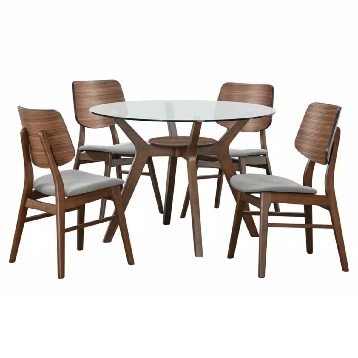 Oscar - Round Glass Dining Table Set 5 Piece Dining Room Sets by New Classic - Walls Furniture & Mattress