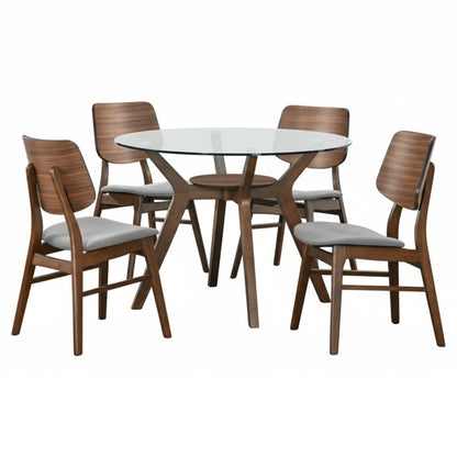 Oscar - Round Glass Dining Table Set 5 Piece Dining Room Sets by New Classic - Walls Furniture & Mattress
