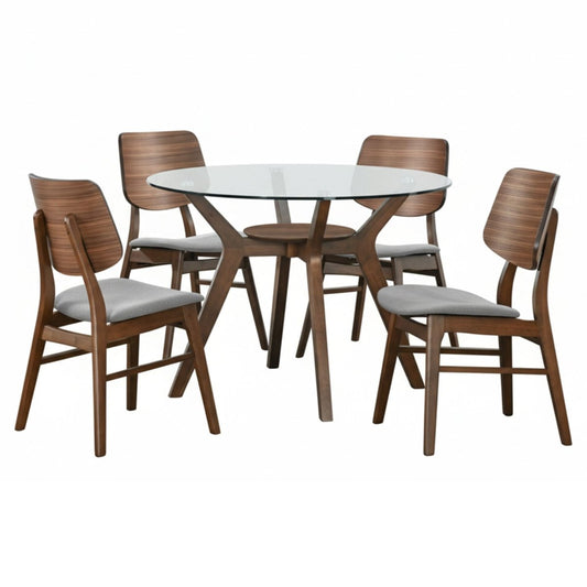 Oscar - Round Glass Dining Table Set 5 Piece Dining Room Sets by New Classic - Walls Furniture & Mattress