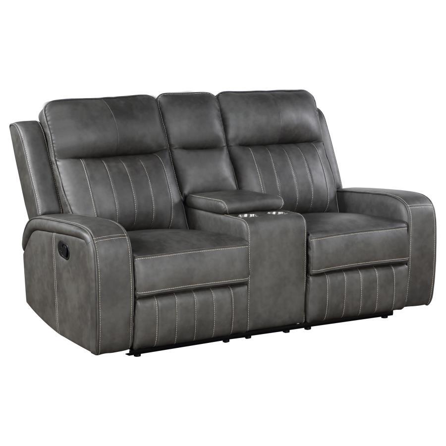 Raelynn - Upholstered Track Arm Motion Loveseat - Gray Reclining Loveseats by Coaster Fine Furniture - Walls Furniture & Mattress