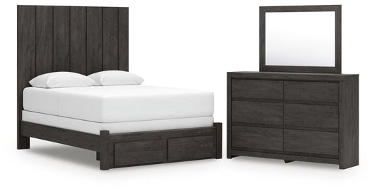 Fraluna - 3 Pc. - Queen Panel Storage Bed, Dresser And Mirror - Charcoal 3 Piece Bedroom Sets by Signature Design by Ashley® - Walls Furniture & Mattress