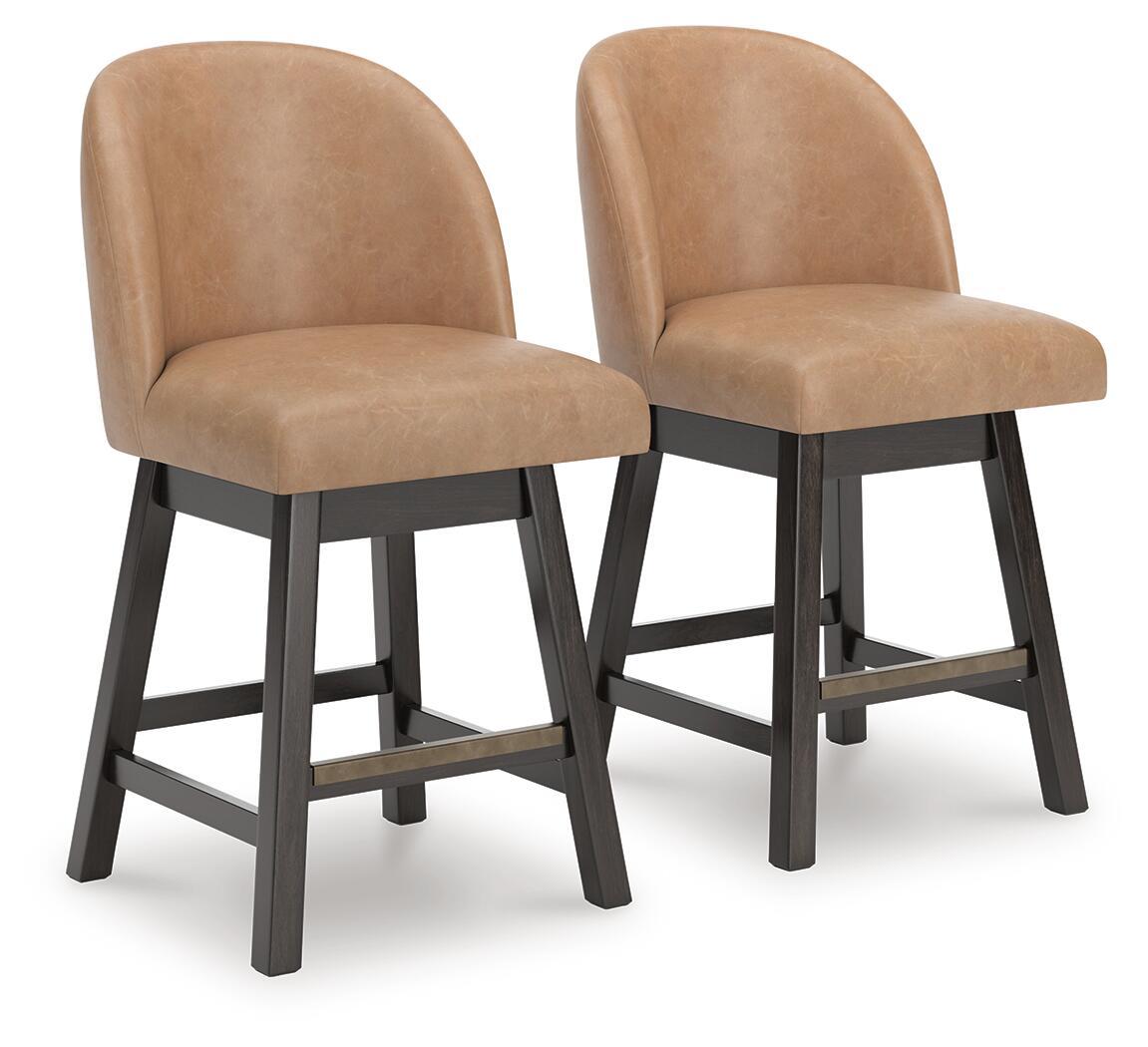 Neymorton - Upholstered Swivel Faux Leather Barstool (Set of 2) - Dark Grayish Brown Stool Sets by Signature Design by Ashley® - Walls Furniture & Mattress