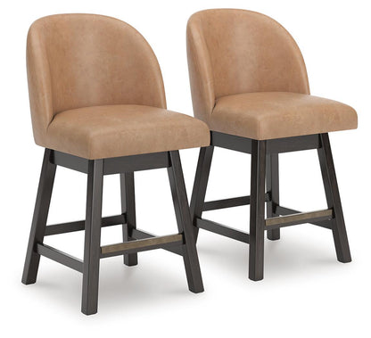 Neymorton - Upholstered Swivel Faux Leather Barstool (Set of 2) - Dark Grayish Brown Stool Sets by Signature Design by Ashley® - Walls Furniture & Mattress