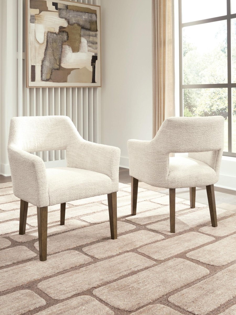 Marxmore - Dining Upholstered Arm Chair (Set of 2) - Beige / Brown Chair Sets by Benchcraft® - Walls Furniture & Mattress
