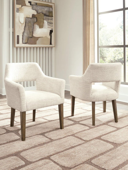 Marxmore - Dining Upholstered Arm Chair (Set of 2) - Beige / Brown Chair Sets by Benchcraft® - Walls Furniture & Mattress