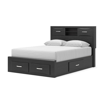 Stabotta - Queen Bookcase Bed With Storage Footboard And 2 Under Bed Storage Units - Black Storage Beds by Signature Design by Ashley® - Walls Furniture & Mattress