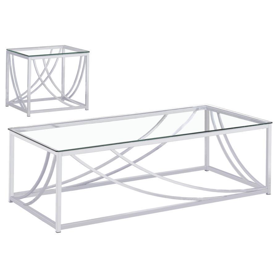 Lille - 2 Piece Glass Top Coffee And End Table Set - Chrome Table Sets by Coaster Fine Furniture - Walls Furniture & Mattress