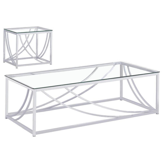 Lille - 2 Piece Glass Top Coffee And End Table Set - Chrome Table Sets by Coaster Fine Furniture - Walls Furniture & Mattress