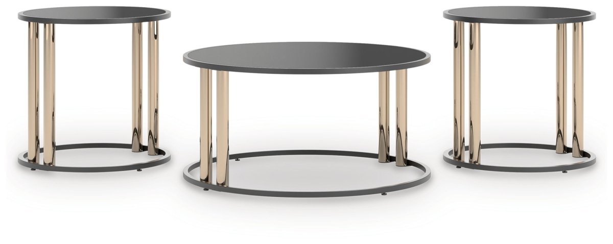 Hannerly - Black / Gold Finish - Occasional Table Set (Set of 3) Table Sets by Signature Design by Ashley® - Walls Furniture & Mattress