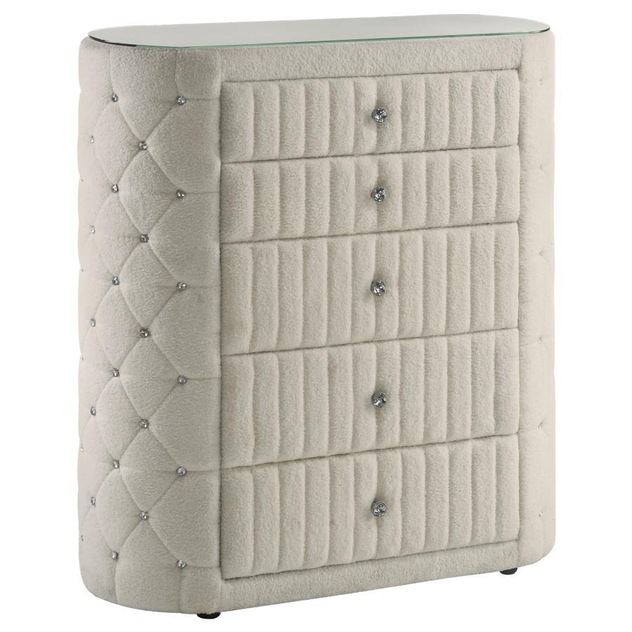 Sonya - 5 - Drawer Upholstered Bedroom Chest Of Drawers - Ivory Accent Chests by Coaster Fine Furniture - Walls Furniture & Mattress