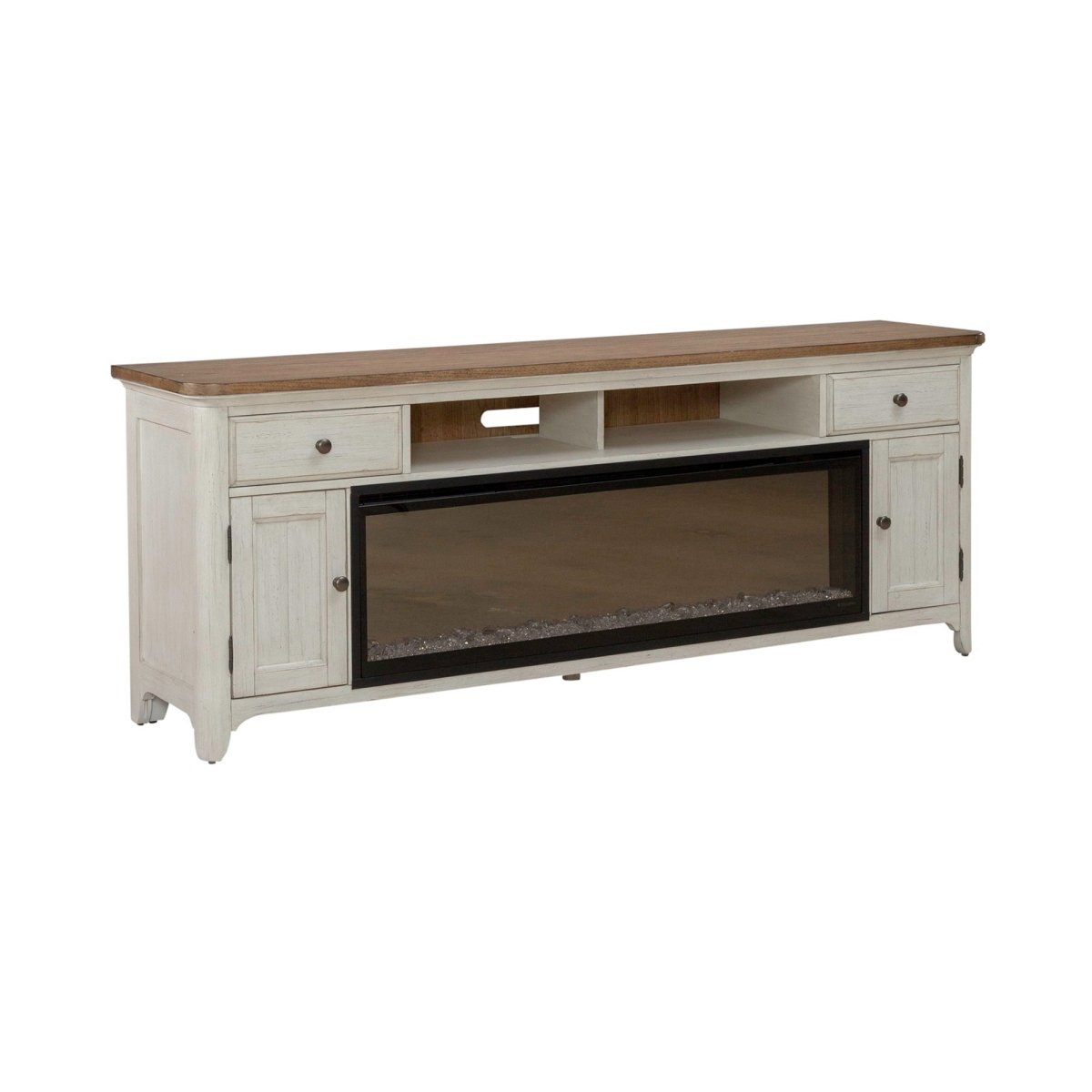 Fireplace TV Consoles - 79" Console With Fire - Medium Brown Fireplace TV Stands by Liberty Furniture - Walls Furniture & Mattress