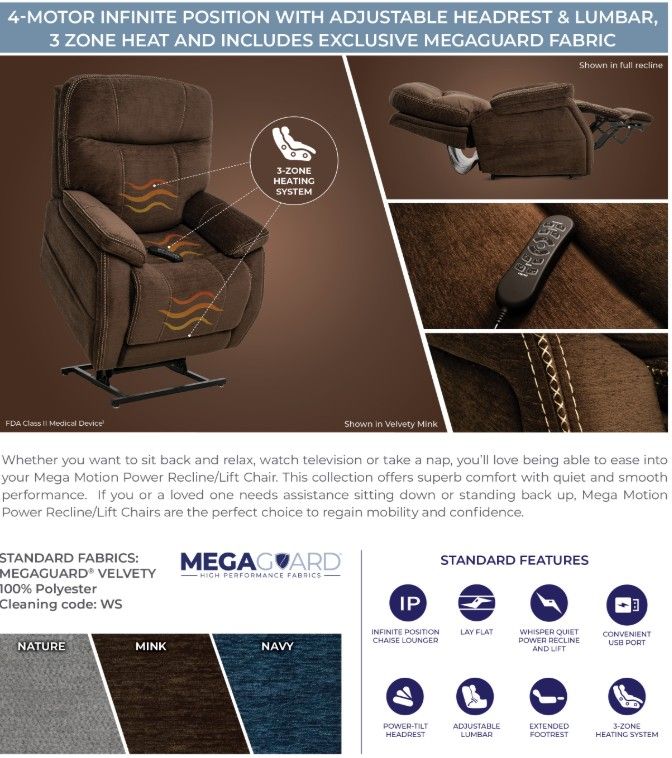 iNFI ELITE Velvety Infinite Position Adjustable Lumbar Lift Chair