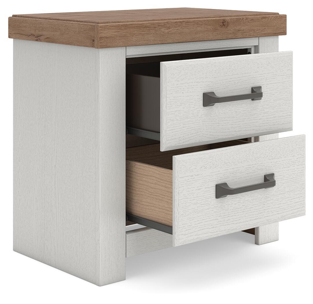Savonport - Two Drawer Night Stand - White / Brown Nightstands w/ Charging Stations by Benchcraft® - Walls Furniture & Mattress