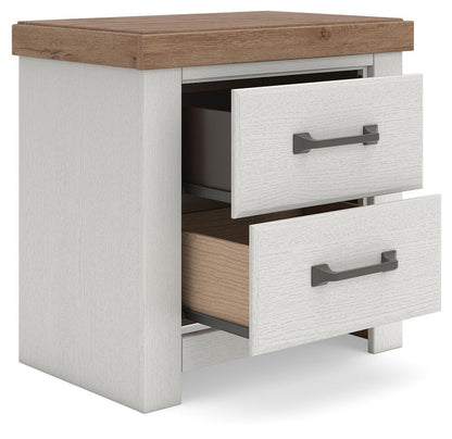 Savonport - Two Drawer Night Stand - White / Brown Nightstands w/ Charging Stations by Benchcraft® - Walls Furniture & Mattress