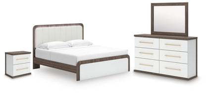 Kendanport - 4 Pc. - King Platform Bed, Dresser, Mirror And Nightstand - Brown / White 4 Piece Bedroom Sets by Signature Design by Ashley® - Walls Furniture & Mattress