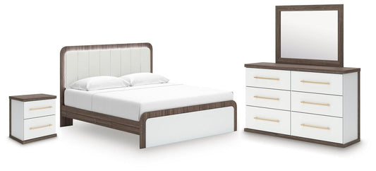 Kendanport - 4 Pc. - King Platform Bed, Dresser, Mirror And Nightstand - Brown / White 4 Piece Bedroom Sets by Signature Design by Ashley® - Walls Furniture & Mattress